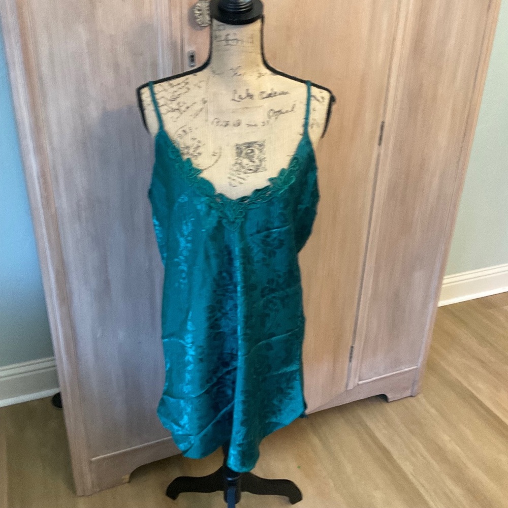 Vintage Sears Green Slip Dress Forest Green chemise gown sleep M inner most